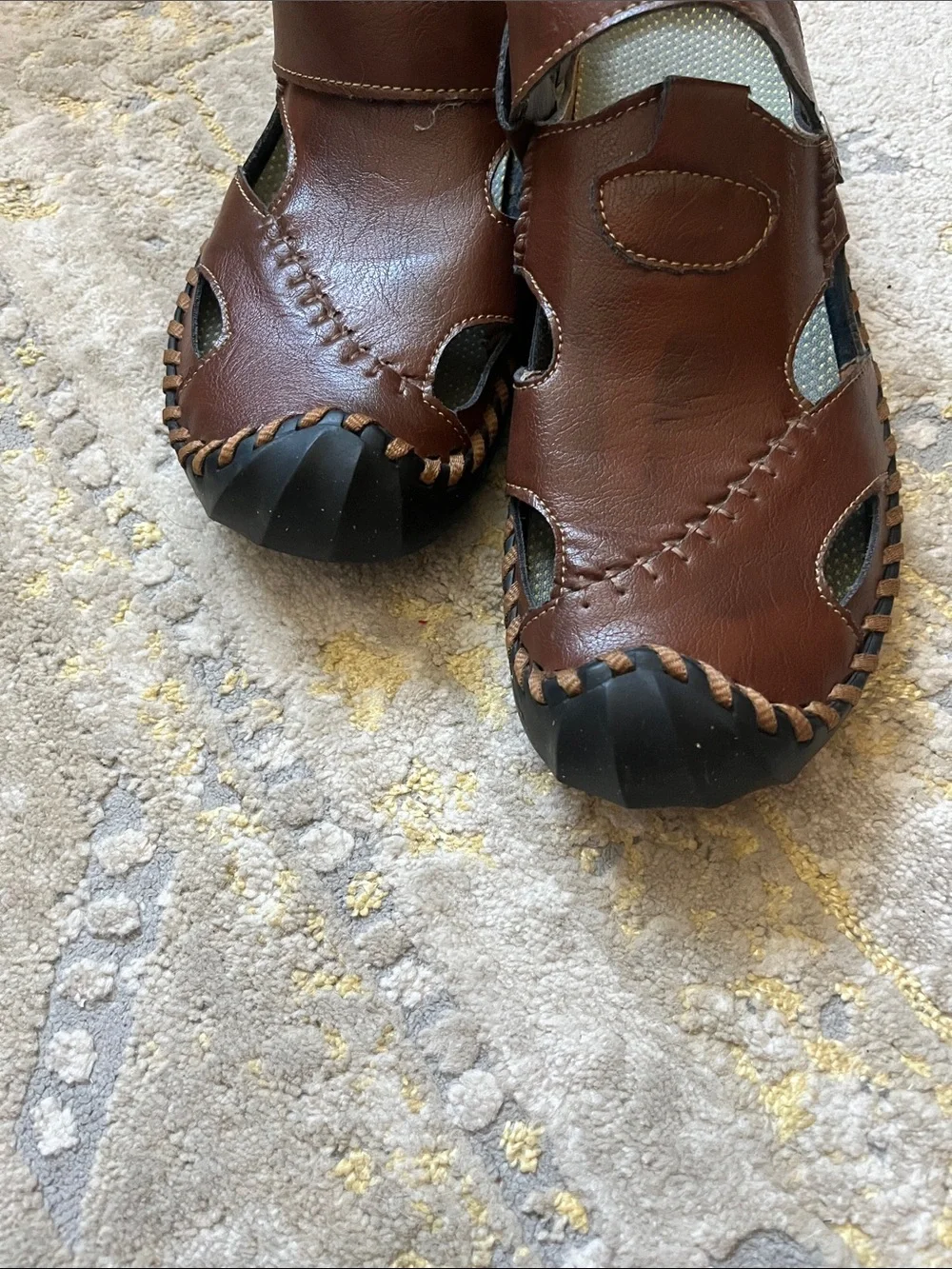 Men's Brown Faux Leather Closed-Toe Sandals Size 8 ( 41)